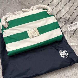 Green and White Striped Women's Beach Bag, Waterproof